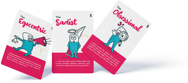 3 cards from the game, with the character Egocentric and Sluggish as an example.