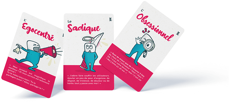 3 cards from the game, with the character Egocentric and Sluggish as an example.