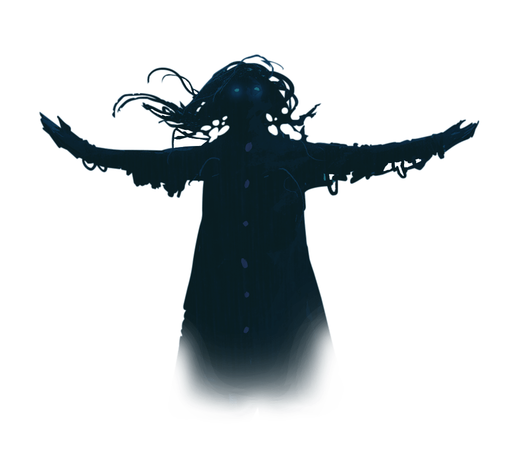 Drawing of a black ghost with outstretched arms